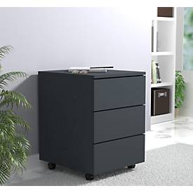 Rollcontainer Dalosa, 3 grifflose Schübe, B 390 x T 450 x H 550 mm, Holz, anthrazit