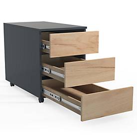 Rollcontainer Dalosa, 3 grifflose Schübe, B 390 x T 700 x H 550 mm, Holz, anthrazit/Honig-Eiche