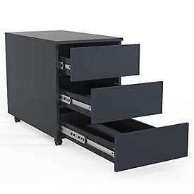 Rollcontainer Dalosa, 3 grifflose Schübe, B 390 x T 700 x H 550 mm, Holz, anthrazit