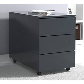 Rollcontainer Dalosa, 3 grifflose Schübe, B 390 x T 700 x H 550 mm, Holz, anthrazit