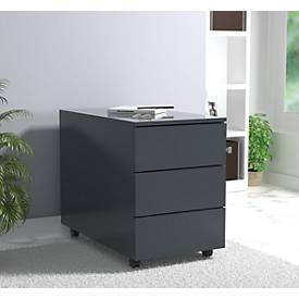 Rollcontainer Dalosa, 3 grifflose Schübe, B 390 x T 700 x H 550 mm, Holz, anthrazit