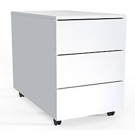 Rollcontainer Dalosa, 3 grifflose Schübe, B 390 x T 700 x H 550 mm, Holz, weiß