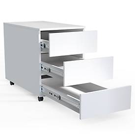 Rollcontainer Dalosa, 3 grifflose Schübe, B 390 x T 700 x H 550 mm, Holz, weiß