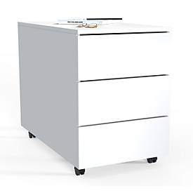 Rollcontainer Dalosa, 3 grifflose Schübe, B 390 x T 700 x H 550 mm, Holz, weiß