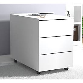 Rollcontainer Dalosa, 3 grifflose Schübe, B 390 x T 700 x H 550 mm, Holz, weiß