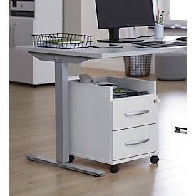 Rollcontainer, ideal für das Homeoffice, 2 Schübe mit Griffen, Ablagefach, Zentralverschluss, inkl. 2 Kippschlüssel, B 409 x T 459 x H 507 mm, weiß