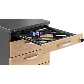 Rollcontainer NEVADA, 1 Utensilienauszug, 3 Schubladen, B 430 x T 600 x H 600 mm, dunkelgrau/Eiche