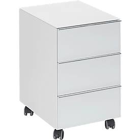 Rollcontainer Nizza, mit ESG-Sicherheitsglas, 3 Schübe, Metallgriffleiste