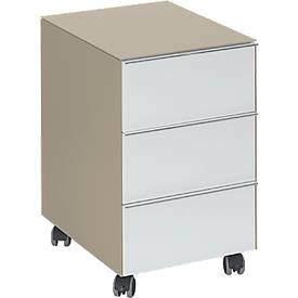 Rollcontainer Nizza, mit ESG-Sicherheitsglas, 3 Schübe, Metallgriffleiste