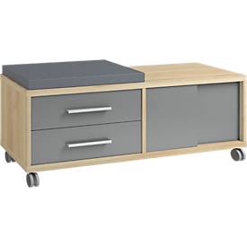 Rollcontainer Player, mit Sitzkissen, 2 Schubladen, 1 Schiebetür