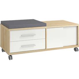 Rollcontainer Player, mit Sitzkissen, 2 Schubladen, 1 Schiebetür