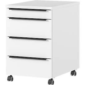 Rollcontainer Porto, 4 Schubladen inkl. Utensilienfach, B 420 x T 600 x H 630 mm, weiß