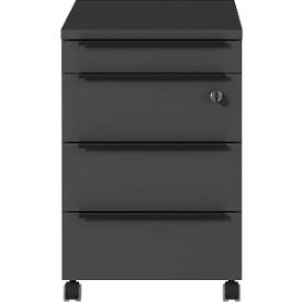 Rollcontainer Porto, 4 Schubladen inkl. Utensilienfach und 1 abschließbaren Schublade, B 420 x T 600 x H 630 mm, graphit