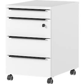 Rollcontainer Porto, 4 Schubladen inkl. Utensilienfach und 1 abschließbaren Schublade, B 420 x T 600 x H 630 mm, weiß