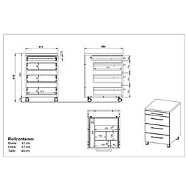Rollcontainer Profi 2.0, 3 Schuladen, 1 Utensilienauszug, B 420 x T 490 x H 610 mm, Grandson-Eiche/weiß