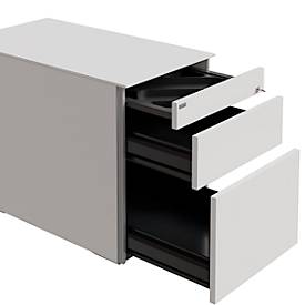 Rollcontainer SOLUS PLAY, 1 Utensilienauszug, 1 Schub, 1 HR-Auszug, grifflos, weiß