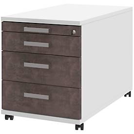 Rollcontainer TEQSTYLE, 3 Schubkästen, B 431 x T 800 x H 537 mm, Weiß/Quarzit