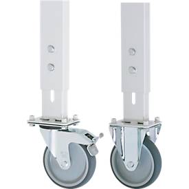 Rollensatz für Arbeitstisch Tom, 2 Bock- und 2 Lenkrollen mit Feststeller