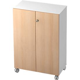 Rollenschrank TOPAS LINE, 3 Ordnerhöhen, Türen abschließbar, weiß/Eiche-Dekor