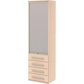 Rollladenschrank BARI, 6 Ordnerhöhen, 4 Schübe, 3 Böden, abschließbar, B 600 x T 430 x H 2174 mm, diverse Dekore