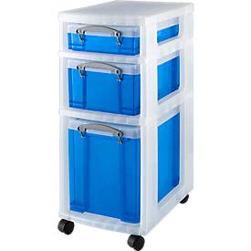 Rollwagen mit 3 transparent-blauen Boxen