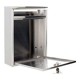 Rottner Briefkasten Como, Wandmontage, beidseitiger Einwurf, Namensschild, Zylinderschloss, inkl. 2 Schlüssel, Edelstahl, B 250 x T 85 x H 320 mm