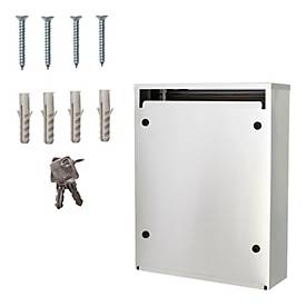 Rottner Briefkasten Como, Wandmontage, beidseitiger Einwurf, Namensschild, Zylinderschloss, inkl. 2 Schlüssel, Edelstahl, B 250 x T 85 x H 320 mm