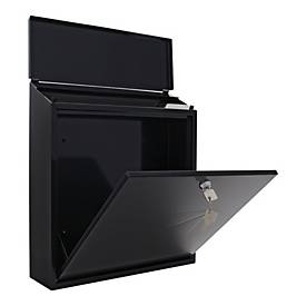 Rottner Briefkasten Firenze, Wandmontage, Zylinderschloss, 2 Schlüssel, Stahlblech, B 365 x T 115 x H 390 mm, schwarz-grau