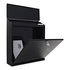 Rottner Briefkasten Firenze, Wandmontage, Zylinderschloss, 2 Schlüssel, Stahlblech, B 365 x T 115 x H 390 mm, schwarz-grau