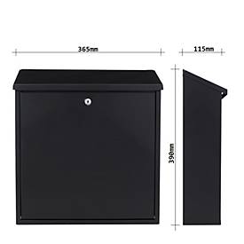 Rottner Briefkasten Firenze, Wandmontage, Zylinderschloss, 2 Schlüssel, Stahlblech, B 365 x T 115 x H 390 mm, schwarz-grau