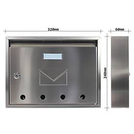 Rottner Briefkasten Imola, Wandmontage, Namensschlid, Sichtfenster, Zylinderschloss, inkl. 2 Schlüssel, Edelstahl, B 320 x T 60 x H 240 mm