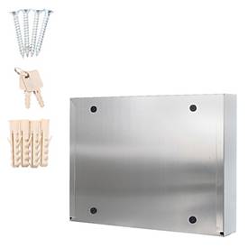 Rottner Briefkasten Imola, Wandmontage, Namensschlid, Sichtfenster, Zylinderschloss, inkl. 2 Schlüssel, Edelstahl, B 320 x T 60 x H 240 mm