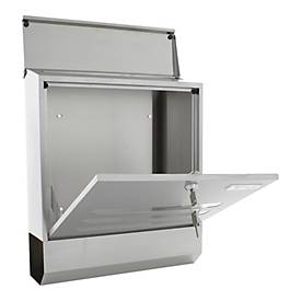 Rottner Briefkasten Jubilee 40, Wandmontage, Namensschlid/Sichtfenster/Postrolle, Zylinderschloss, 2 Schlüssel, Edelstahl, B 350 x T 120 x H 420 mm