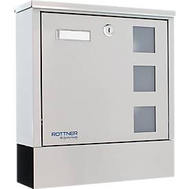 Rottner Briefkasten Lago Inox – Edelstahl, langlebig, mit Sichtfenstern und Zeitungsrolle
