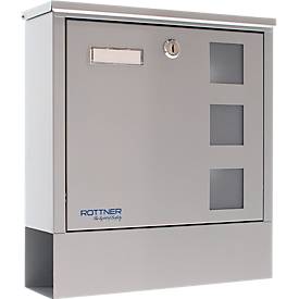 Rottner Briefkasten Lago Silver – Hochwertiger Stahl, Silber, mit Zeitungsrolle