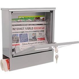 Rottner Briefkasten Lago Silver – Hochwertiger Stahl, Silber, mit Zeitungsrolle