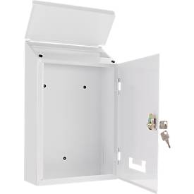 Rottner Briefkasten Pisa weiß – Stahl, seitlicher Türanschlag, abschrägte Klappe