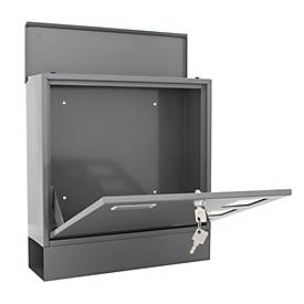 Rottner Briefkasten Postale, Wandmontage, Namensschlid/Postrolle/Sichtfenster, Zylinderschloss, 2 Schlüssel, Stahlblech, B 365 x T 120 x H 380 mm