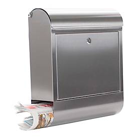 Rottner Briefkasten Rondello, Wandmontage, rund, Postrolle/Halterleiste, Zylinderschloss, 2 Schlüssel, Edelstahl, B 385 x T 140 x H 435 mm