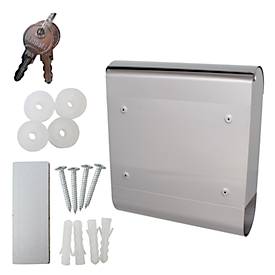 Rottner Briefkasten Rondello, Wandmontage, rund, Postrolle/Halterleiste, Zylinderschloss, 2 Schlüssel, Edelstahl, B 385 x T 140 x H 435 mm