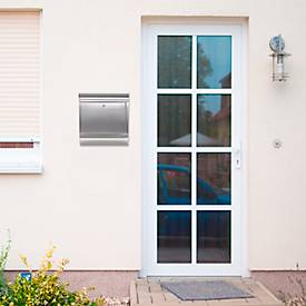 Rottner Briefkasten Rondello, Wandmontage, rund, Postrolle/Halterleiste, Zylinderschloss, 2 Schlüssel, Edelstahl, B 385 x T 140 x H 435 mm