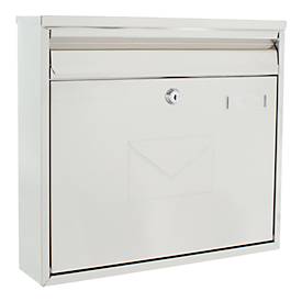 Rottner Briefkasten Teramo, Wandmontage, beidseitiger Einwurf, Namensschlid, Zylinderschloss, inkl. 2 Schlüssel, Edelstahl, B 360 x T 80 x H 320 mm