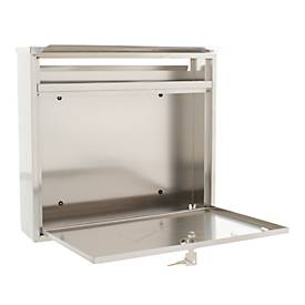 Rottner Briefkasten Teramo, Wandmontage, beidseitiger Einwurf, Namensschlid, Zylinderschloss, inkl. 2 Schlüssel, Edelstahl, B 360 x T 80 x H 320 mm