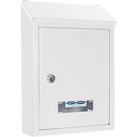 Rottner Briefkasten Udine weiß – Stahl, rückseitiger Einwurf, Namensschild