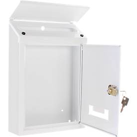 Rottner Briefkasten Udine weiß – Stahl, rückseitiger Einwurf, Namensschild