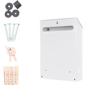 Rottner Briefkasten Udine weiß – Stahl, rückseitiger Einwurf, Namensschild