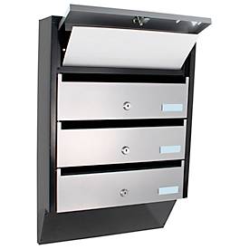 Rottner Briefkastenanlage Depot 4, für 4 Parteien, C4‑Einwurf 330×20 mm, Zylinderschloss je Fach, schwarz/silber