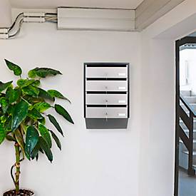 Rottner Briefkastenanlage Depot 4, für 4 Parteien, C4‑Einwurf 330×20 mm, Zylinderschloss je Fach, schwarz/silber