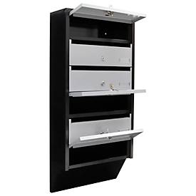 Rottner Briefkastenanlage Depot 6, für 6 Parteien, C4‑Einwurf 330×20 mm, Zylinderschloss je Fach, schwarz/silber