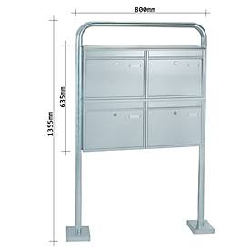 Rottner Briefkastenanlage, mit 4 Briefkästen, ohne Ständer, H 635 x B 720 x T 125 mm, Edelstahl